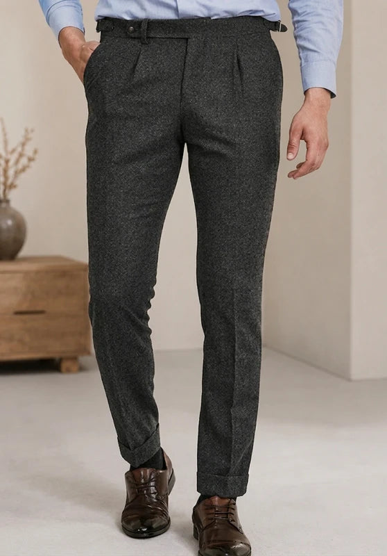 Pleated slim fit trousers, grey color view