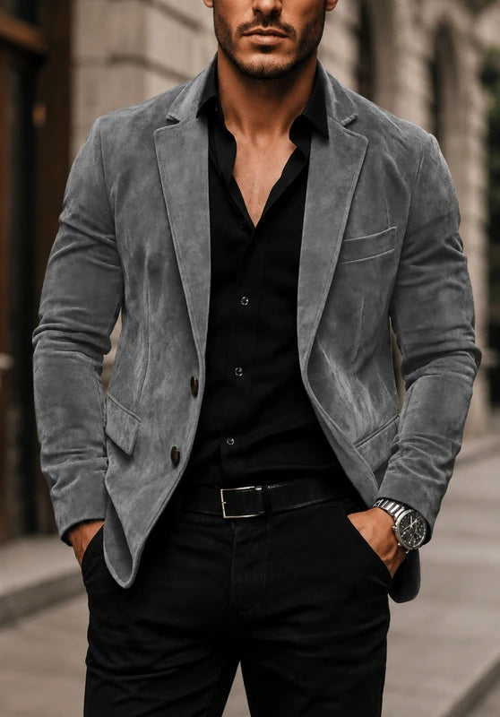 Slim fit two-button blazer, dark grey color view