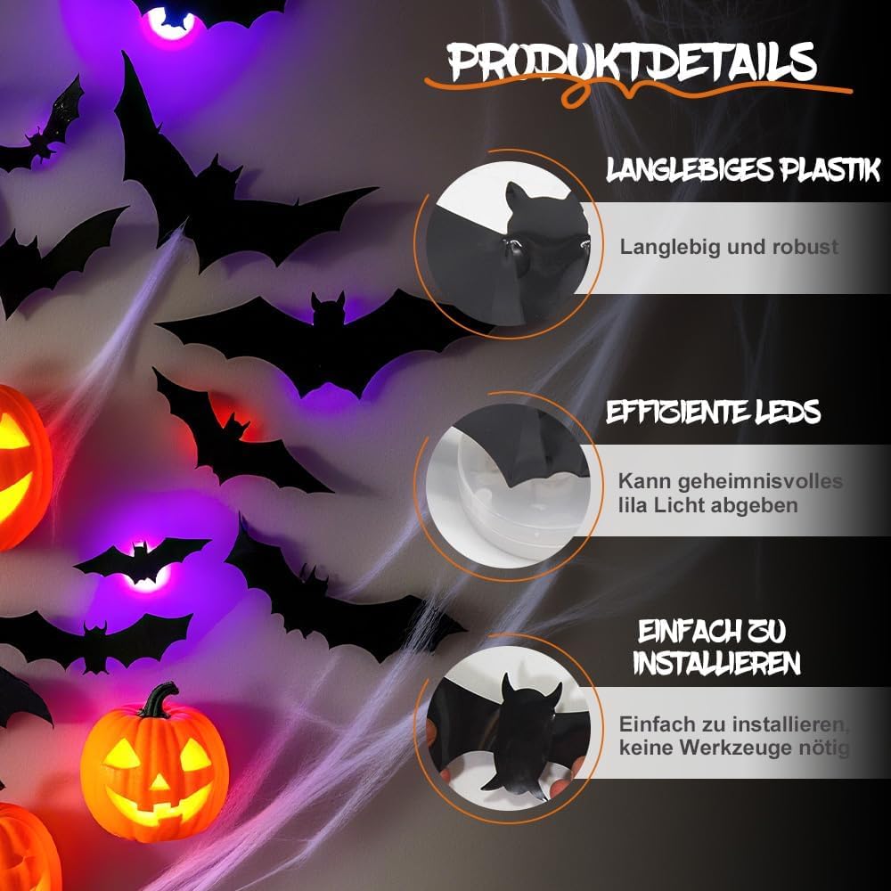 LED Halloween bat silhouettes with ghost figures and pumpkin lights for display