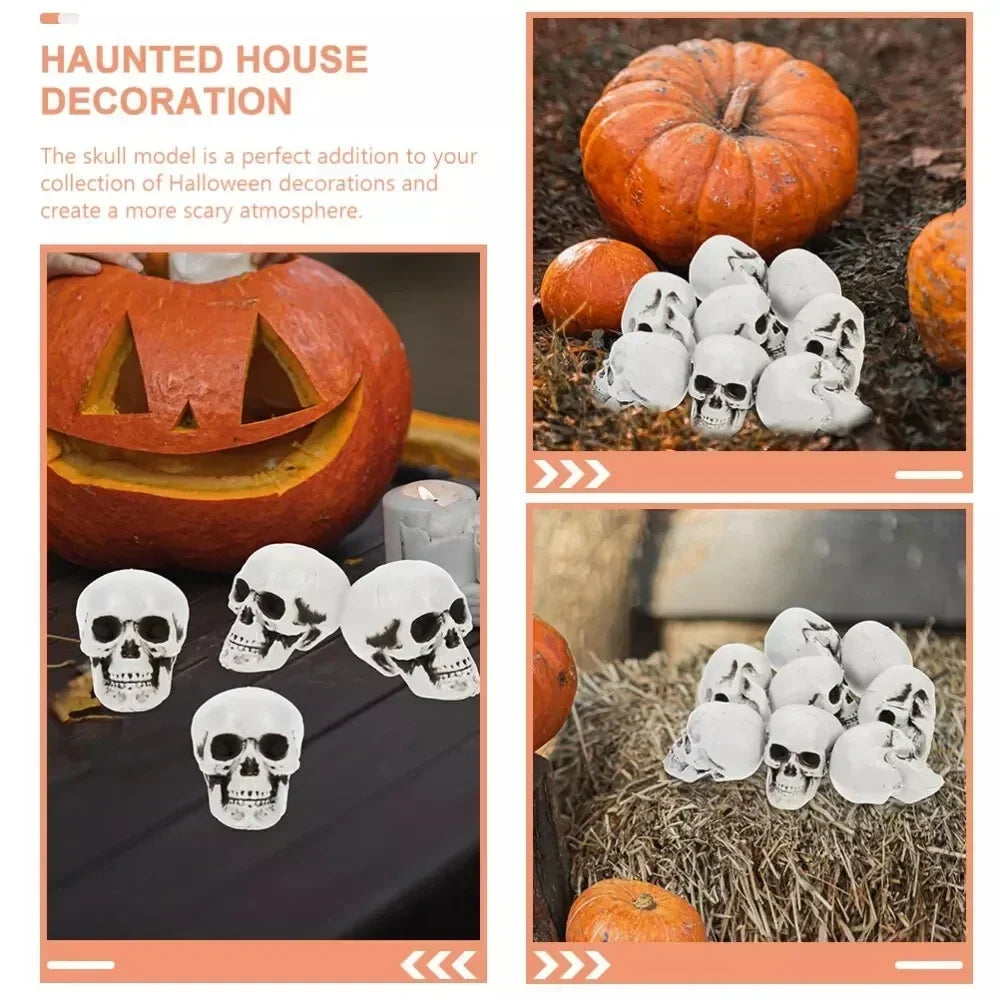 Mini white skeleton skull decorations, grouped small skull figurines