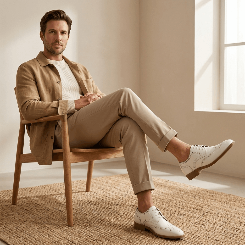 Classic wingtip oxford shoes, additional worn view
