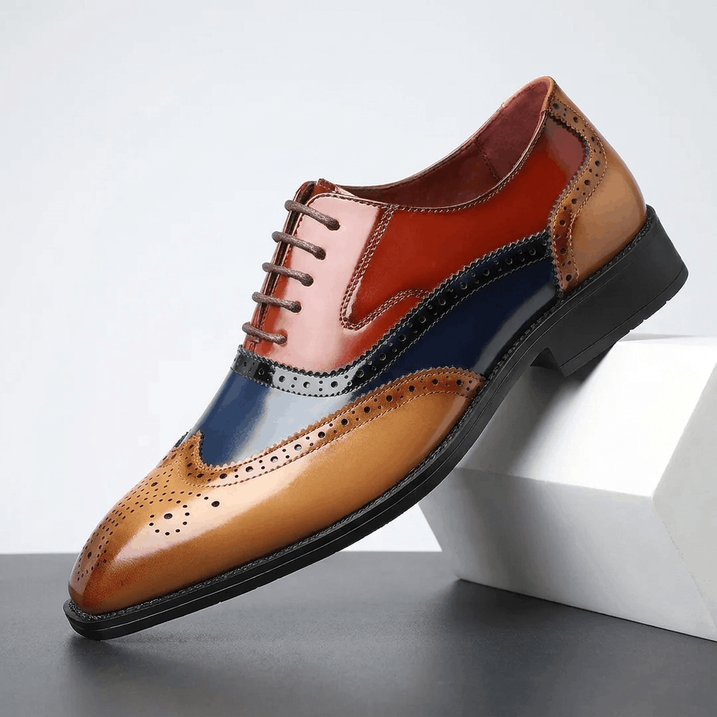 Classic wingtip oxford shoes, front view