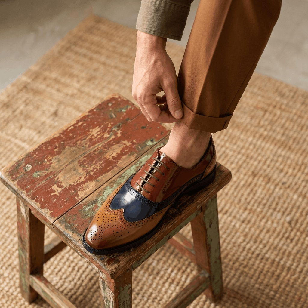 Classic wingtip oxford shoes, side profile