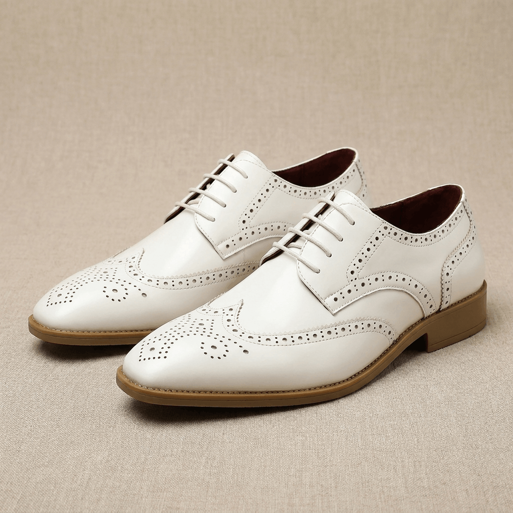 Classic wingtip oxford shoes, texture close-up