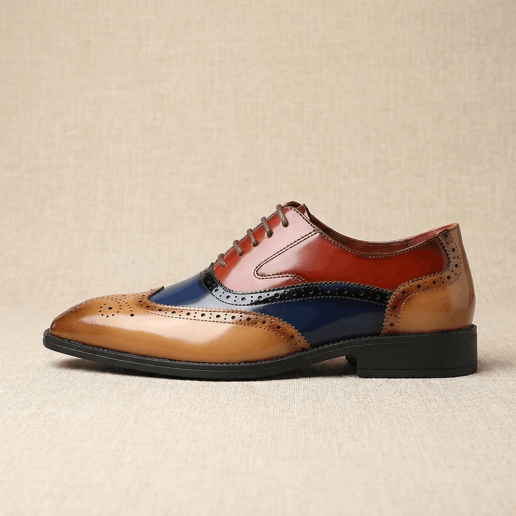 Classic wingtip oxford shoes, close-up detail