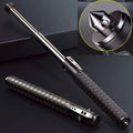 Black and silver baton with detailed design on a dark background