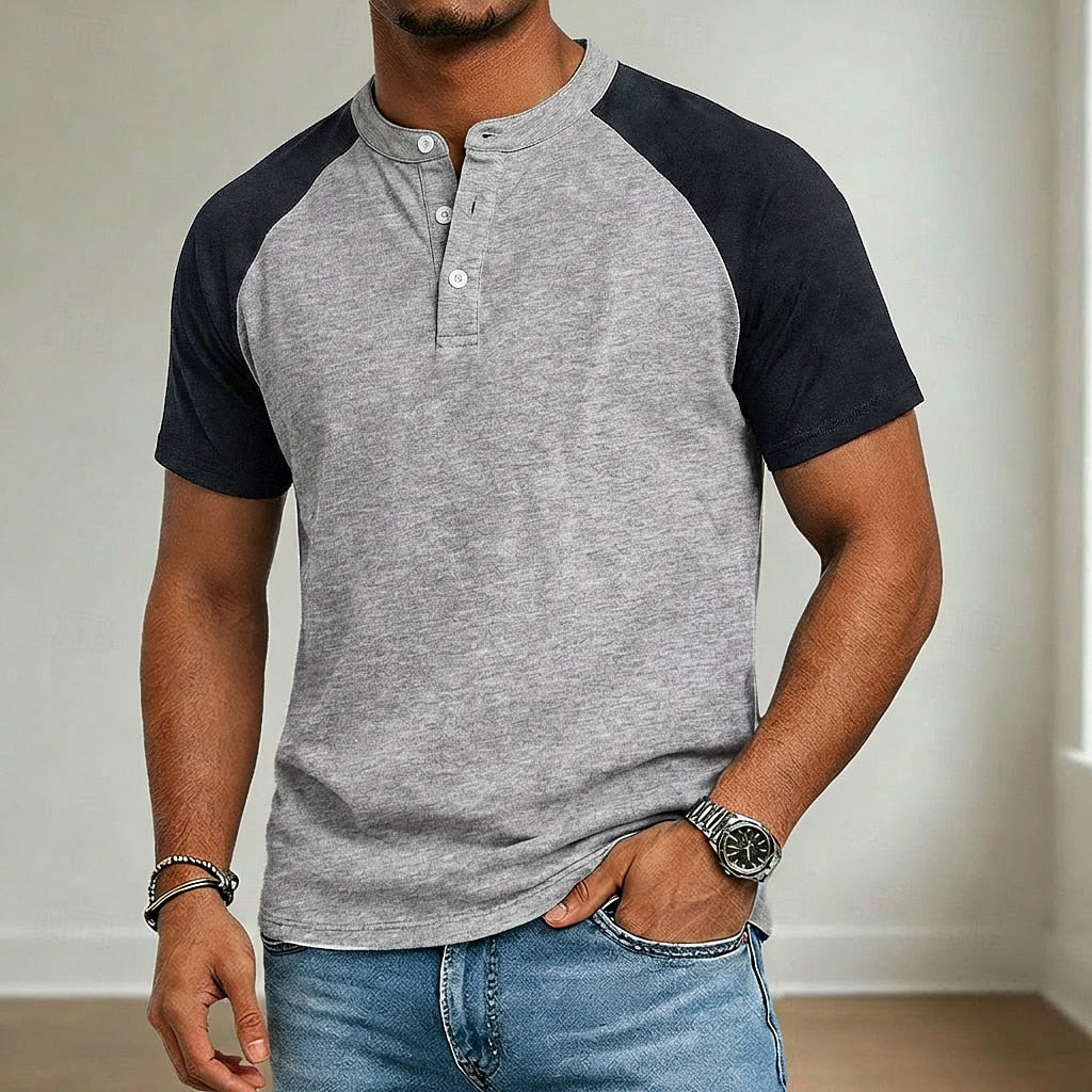 Vintage wash henley shirt, additional styled view