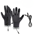 USB heated winter gloves, black pair with USB charging cable and controller cords