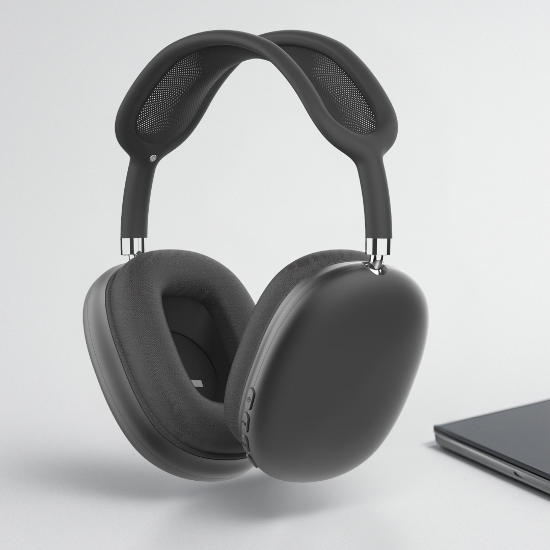 Black over-ear noise cancelling Bluetooth headphones with cushioned ear pads