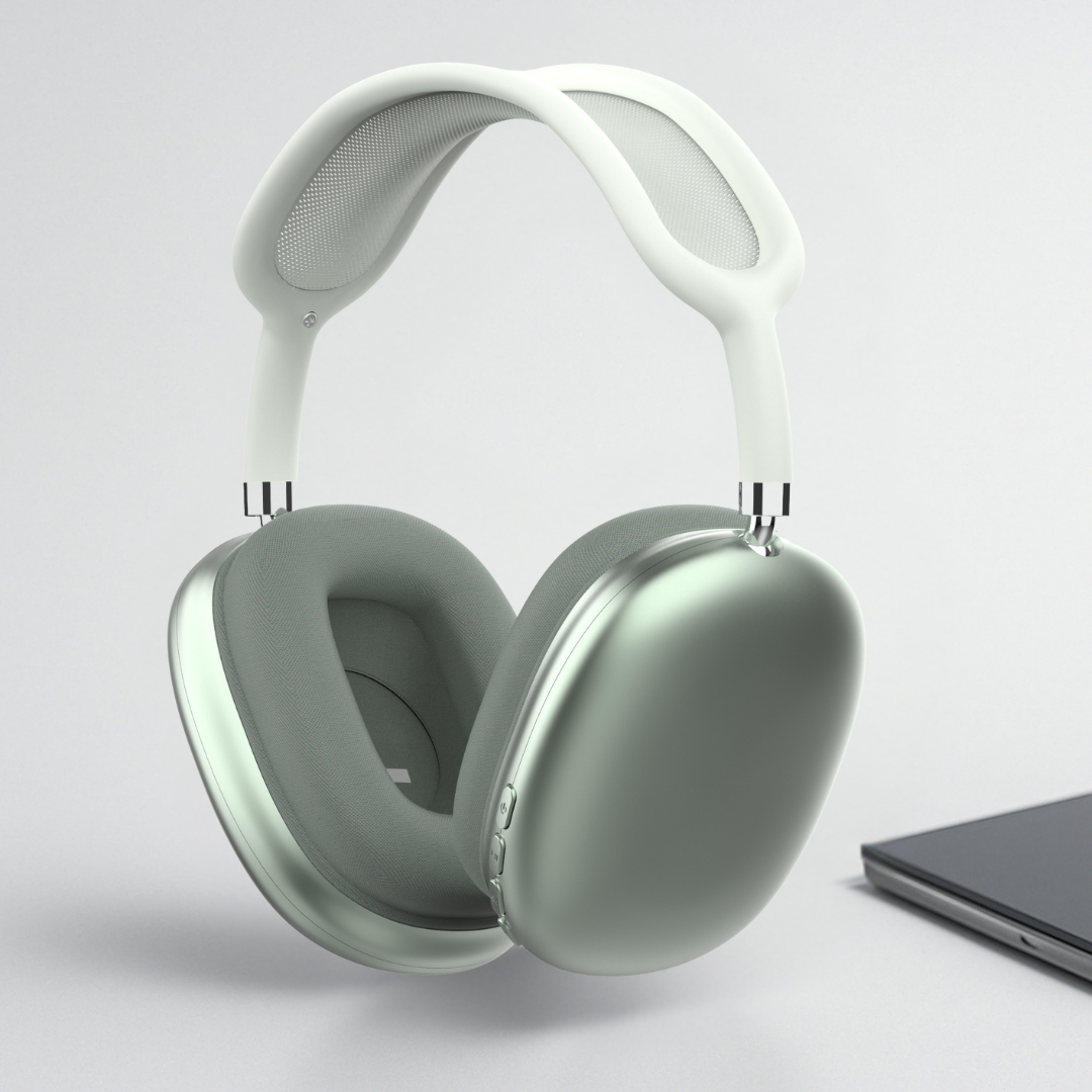 White over-ear noise cancelling Bluetooth headphones with dark gray ear cushions