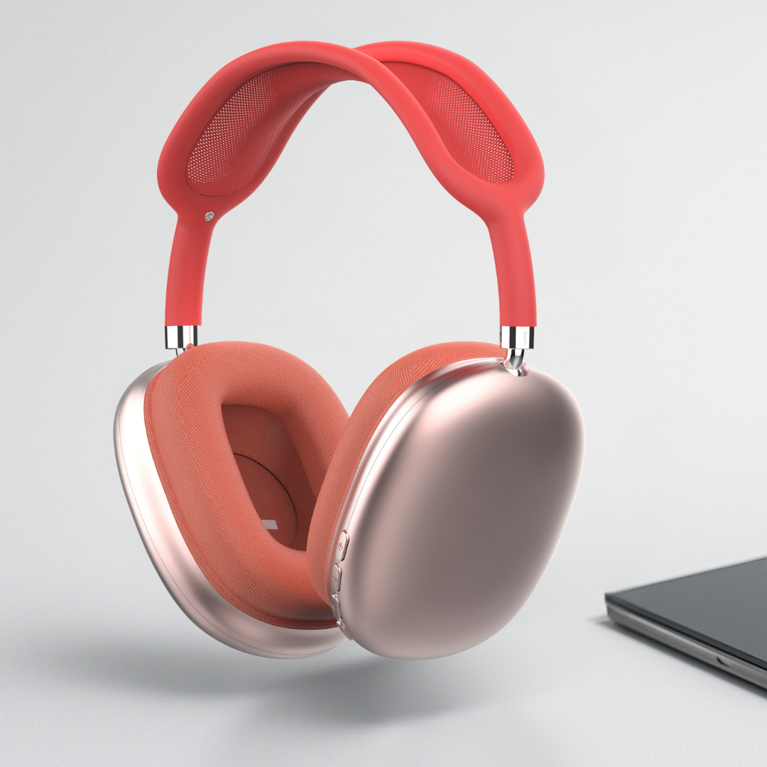 Red over-ear noise cancelling Bluetooth headphones with padded headband