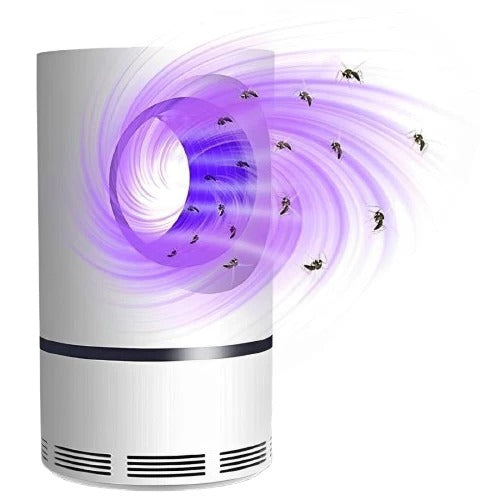 White UV light insect trap with purple spiral light attracting flying insects