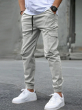 Tapered elastic-cuff cargo joggers, front view