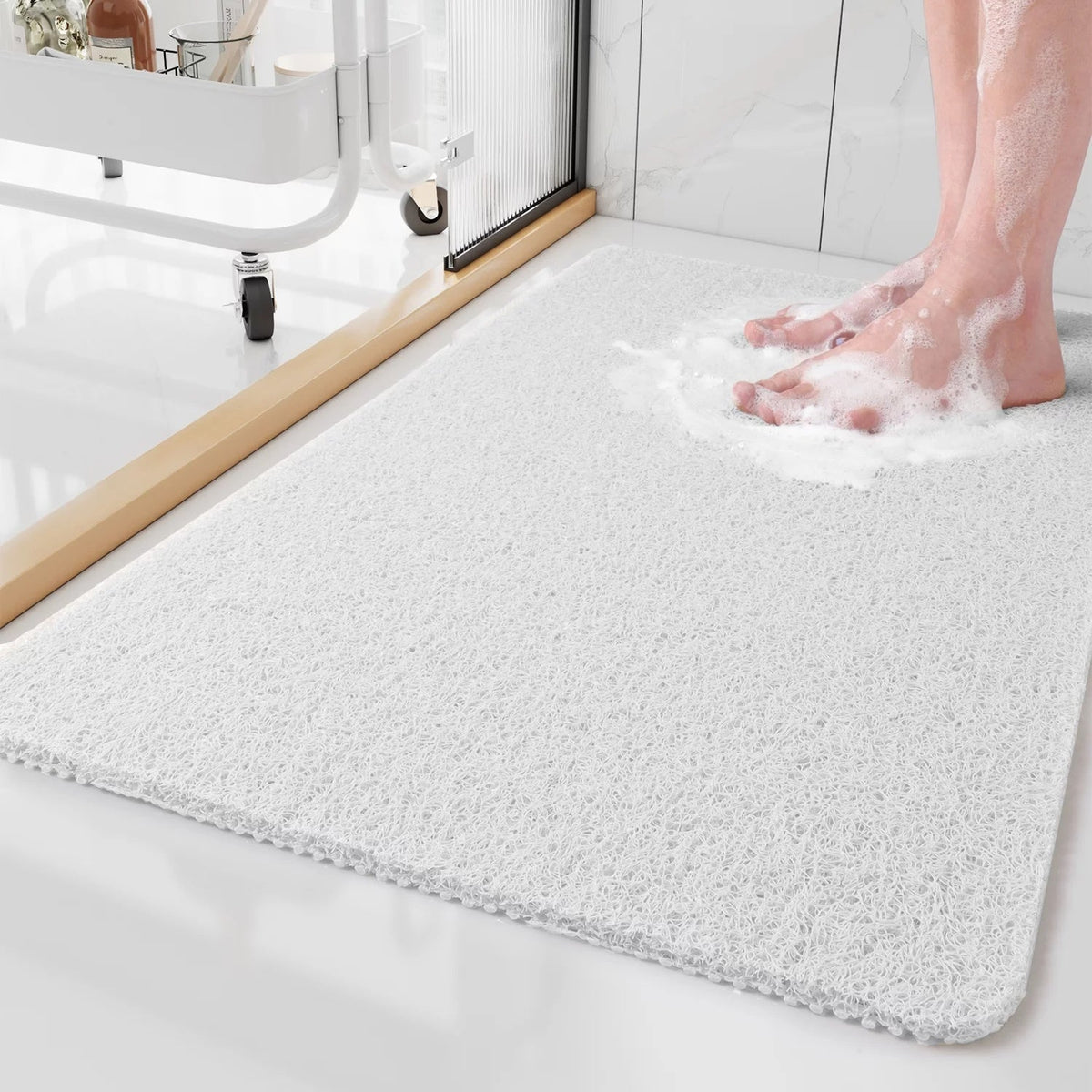 White non-slip shower mat with textured surface for bath or shower floor