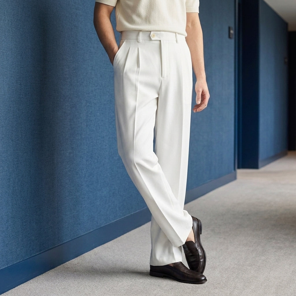 Structured pleat wide-leg pants, white color view