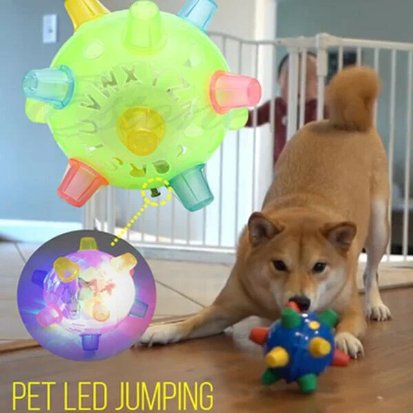 Green LED jumping activity ball with transparent dome and multicolor soft spikes