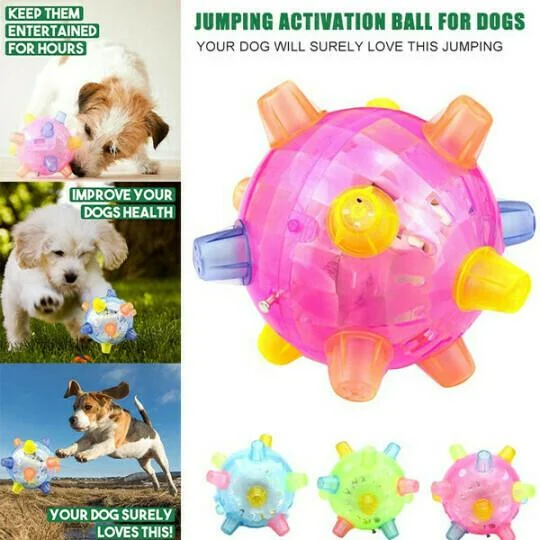 Pink LED jumping activation ball with transparent dome and orange, yellow, blue spikes