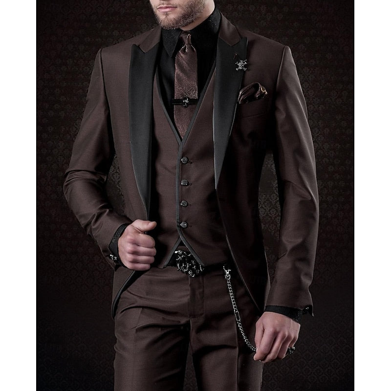 Men's three-piece tailored set, coffee color view