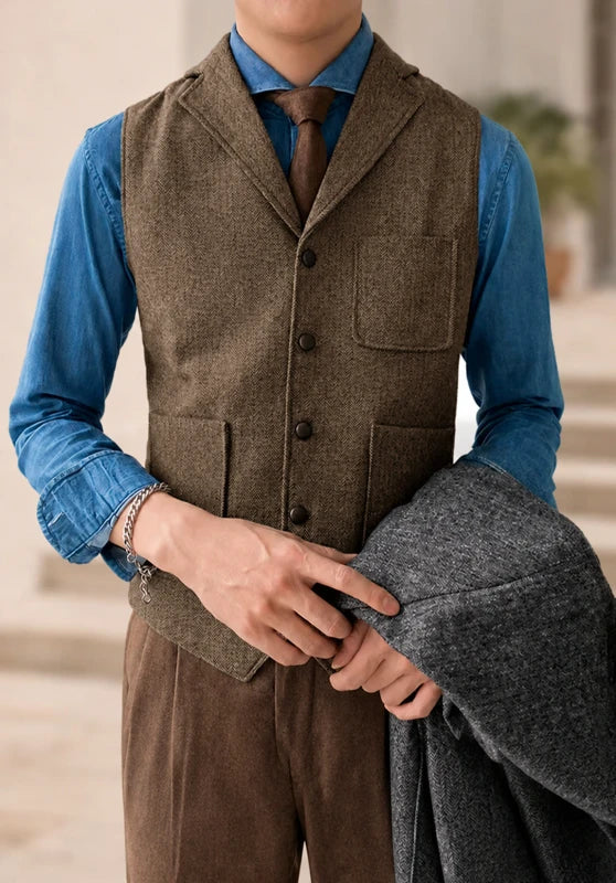 Slim fit chest pocket vest, khaki color view