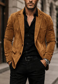 Slim fit two-button blazer, khaki color view