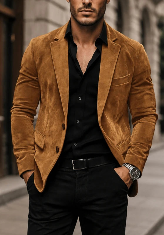 Slim fit two-button blazer, khaki color view