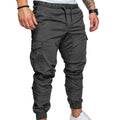 Tapered drawstring cargo joggers, gray color view
