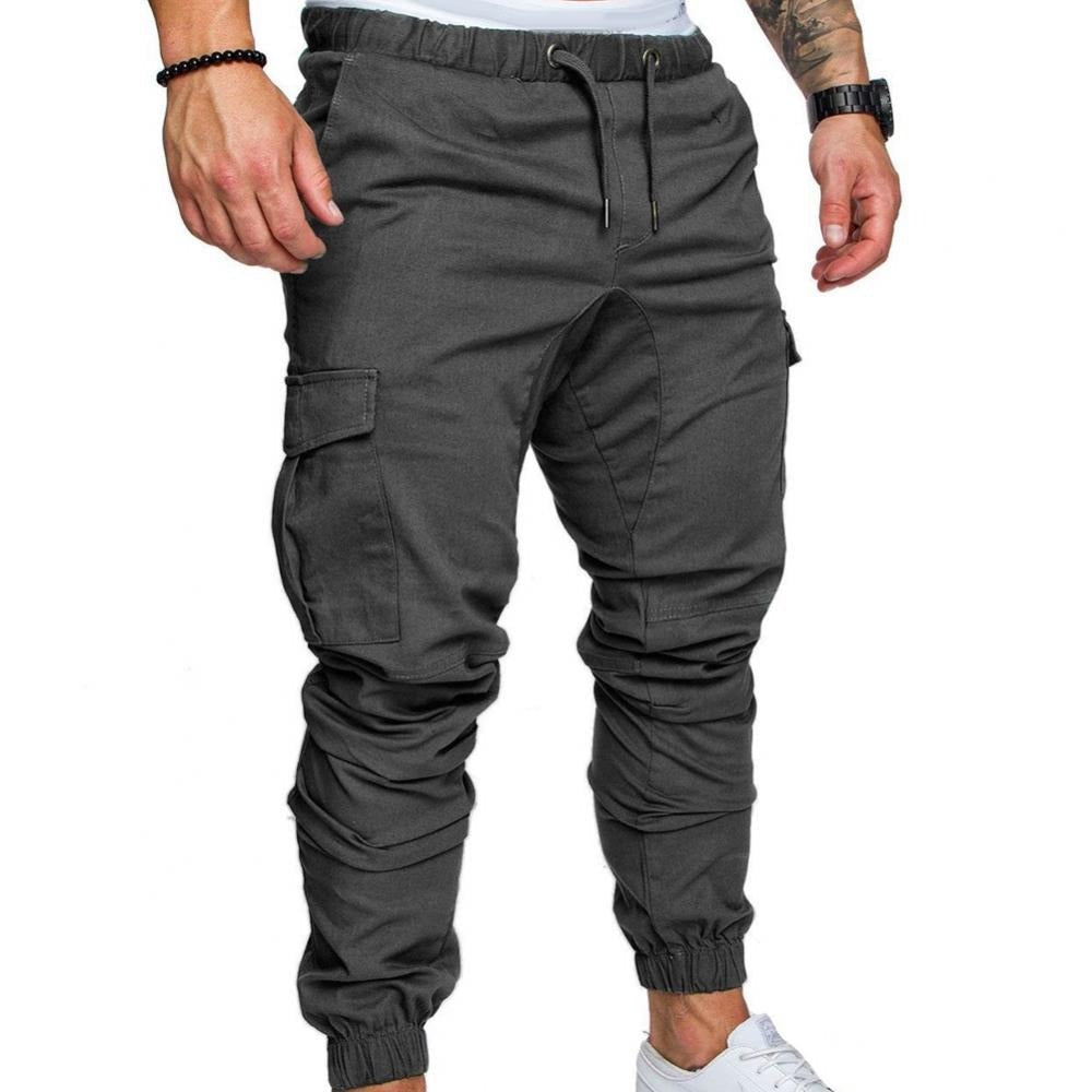 Tapered drawstring cargo joggers, gray color view