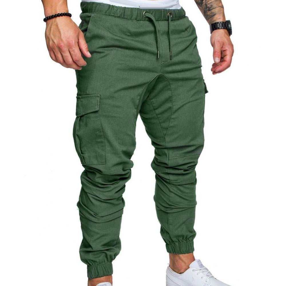 Tapered drawstring cargo joggers, green color view