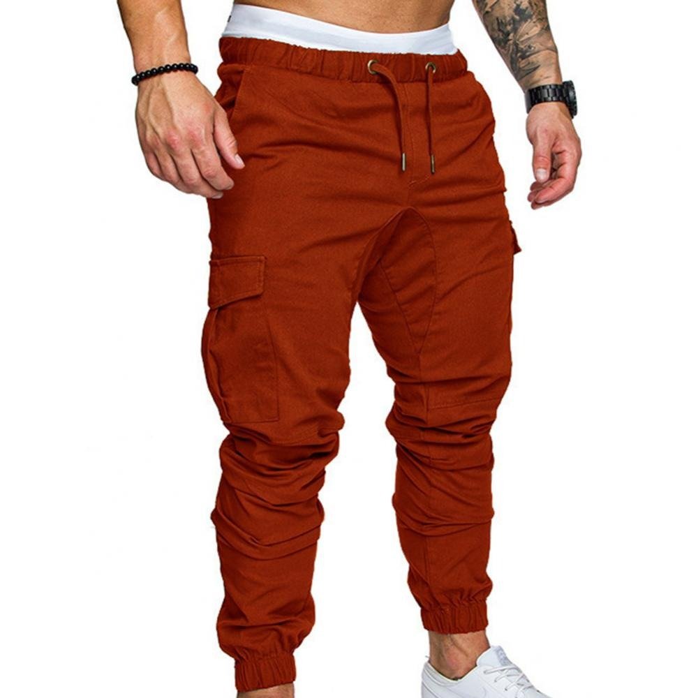 Tapered drawstring cargo joggers, red color view