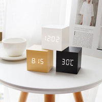 Wooden Cube LED Alarm Clock