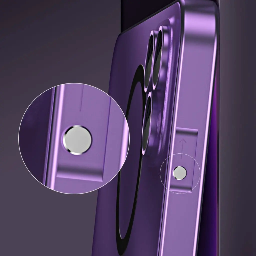 Magnetic metal iPhone case back with metal finish and circular ring near camera area
