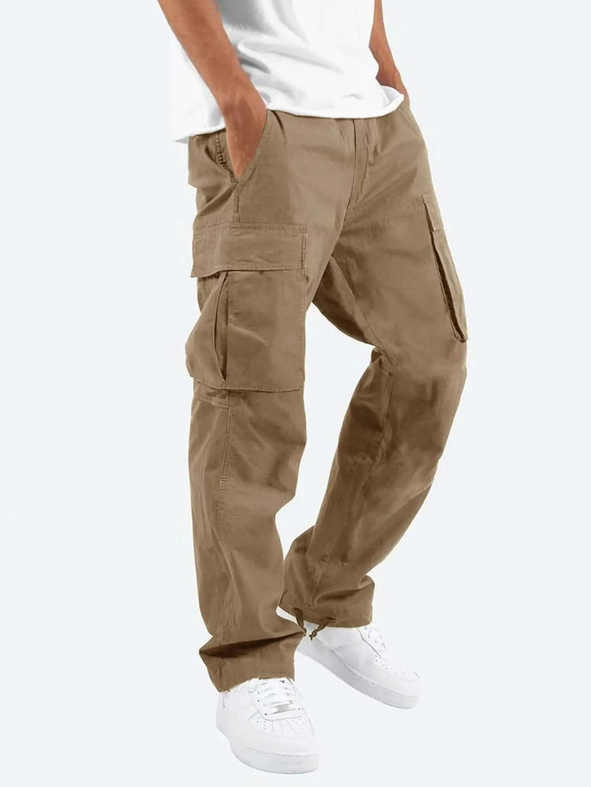 Relaxed drawstring cargo pants, back view