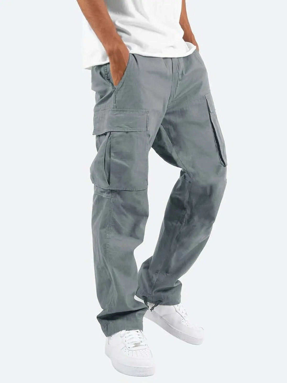 Relaxed drawstring cargo pants, side profile