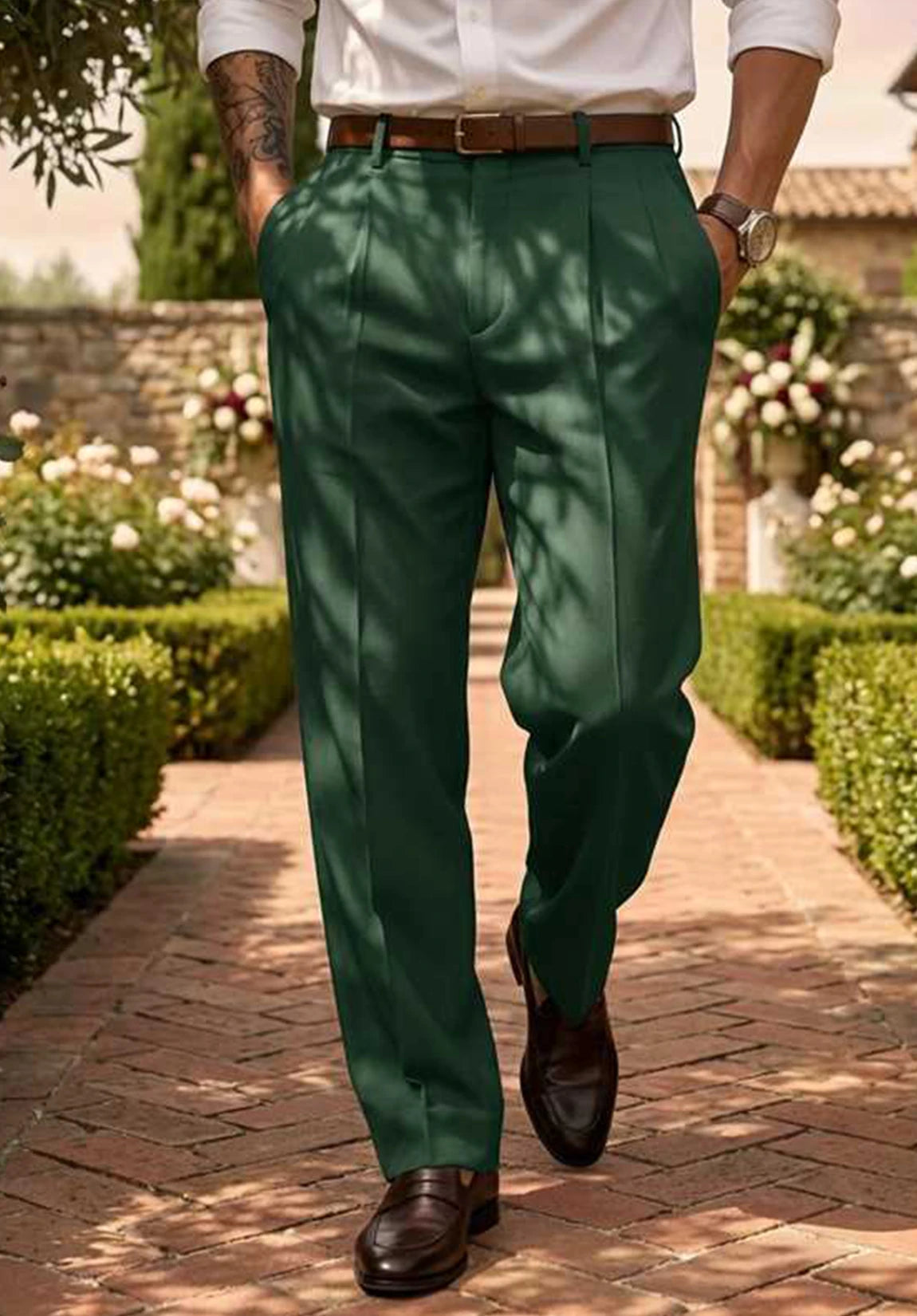 Slim fit dress trousers, close-up detail