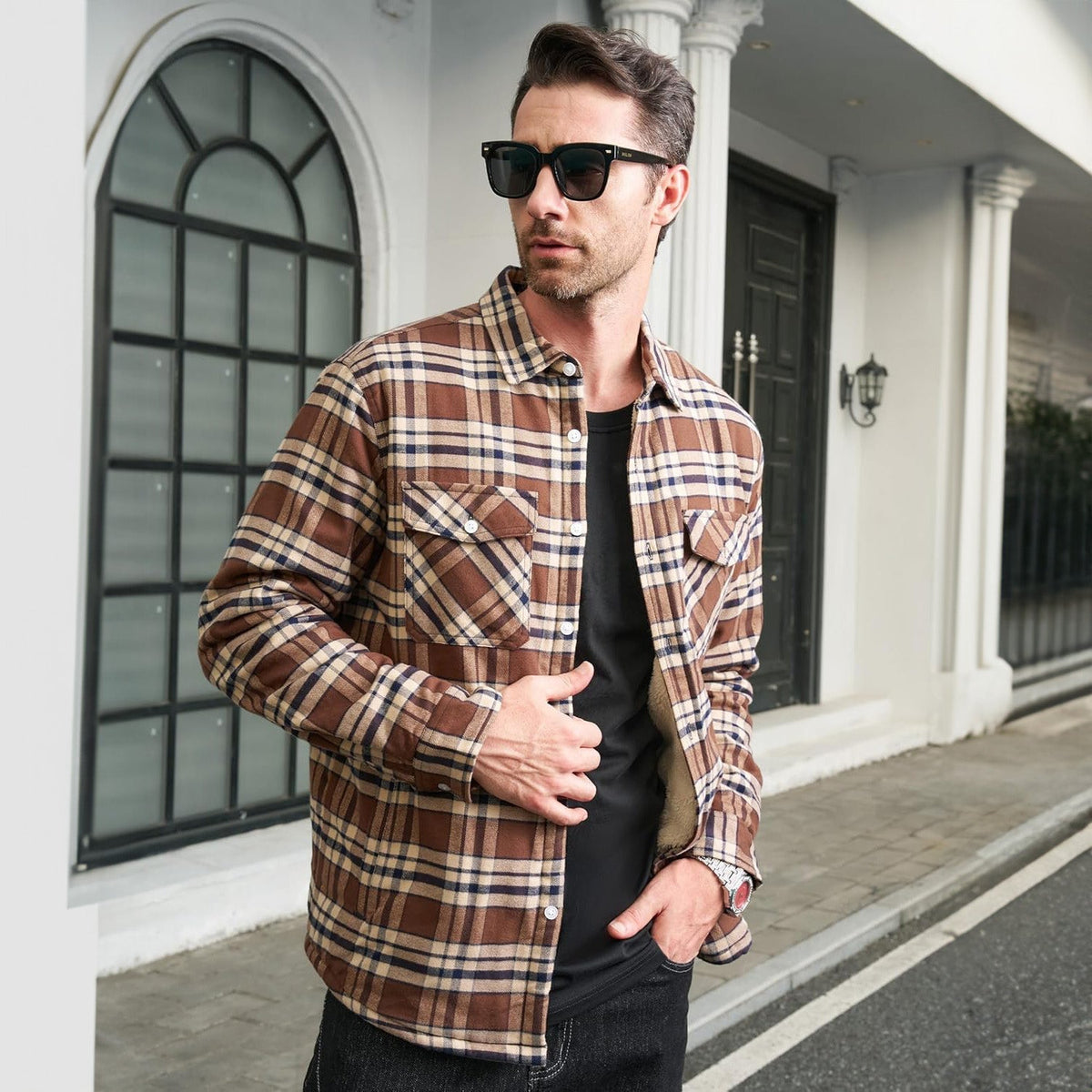 Men's Plaid Fleece Lined Jacket