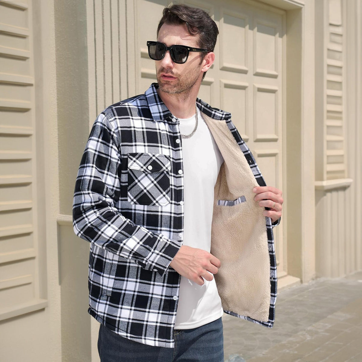 Men's Plaid Fleece Lined Jacket