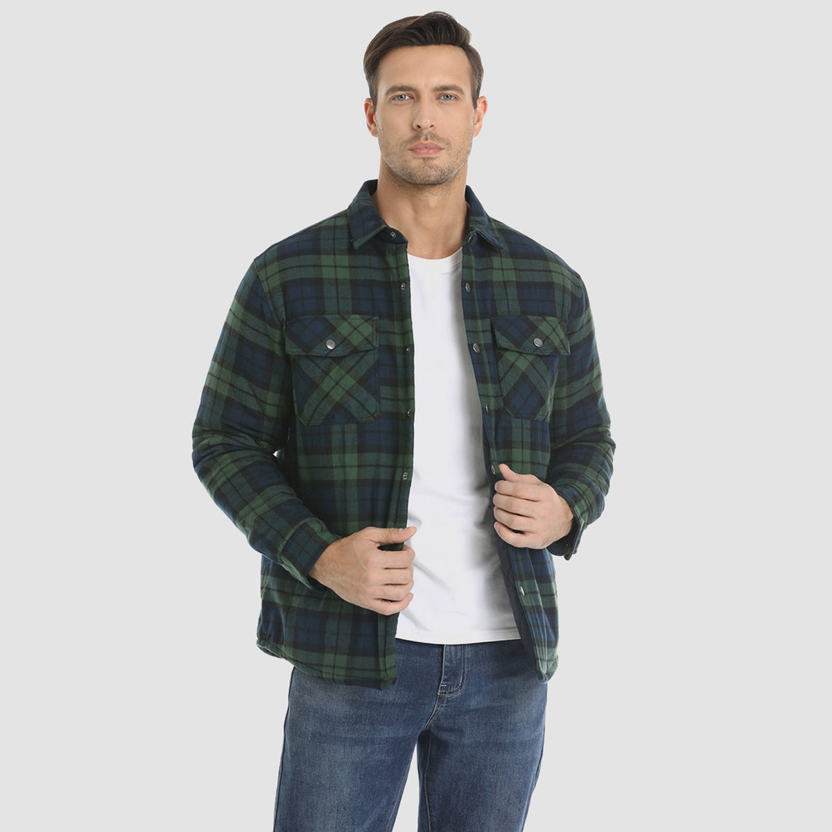 Men's Plaid Quilted Shirt Jacket
