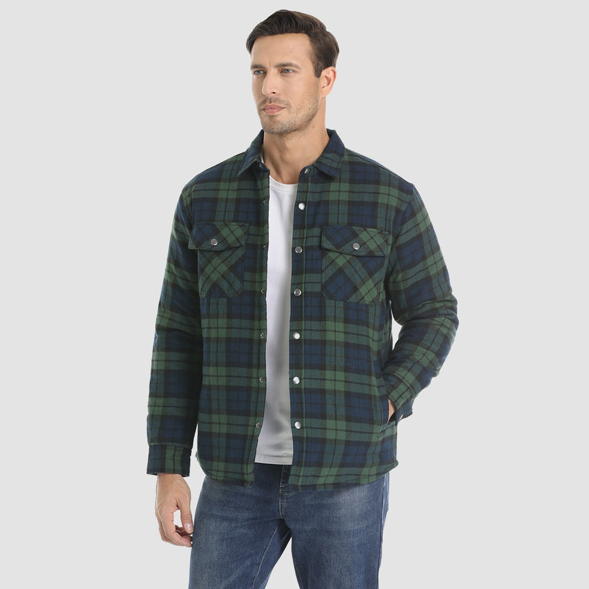 Men's Plaid Quilted Shirt Jacket