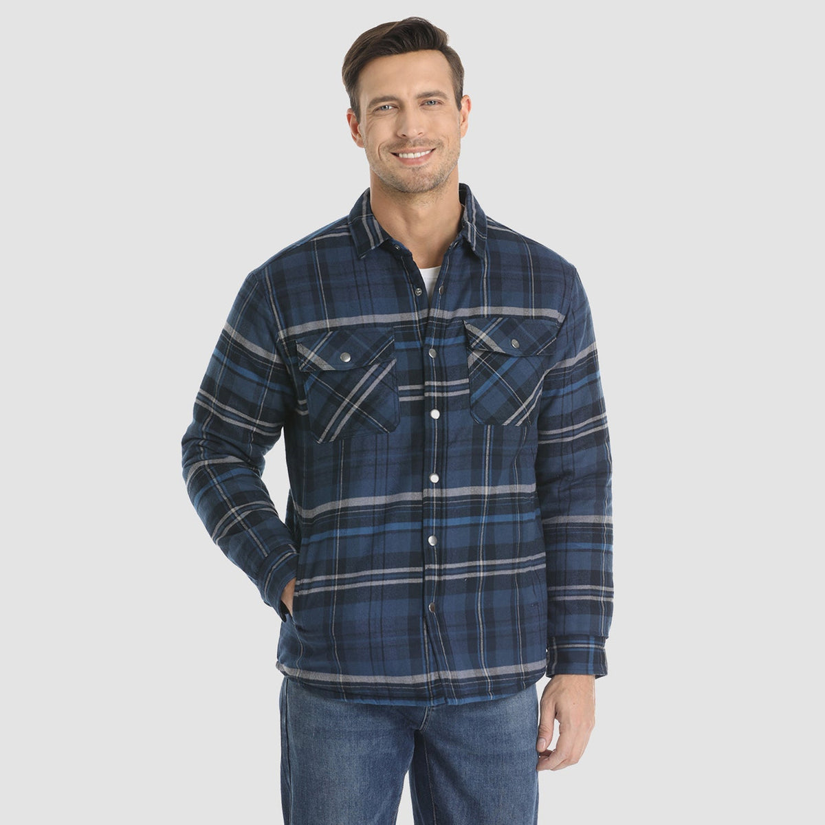 Men's Plaid Quilted Shirt Jacket