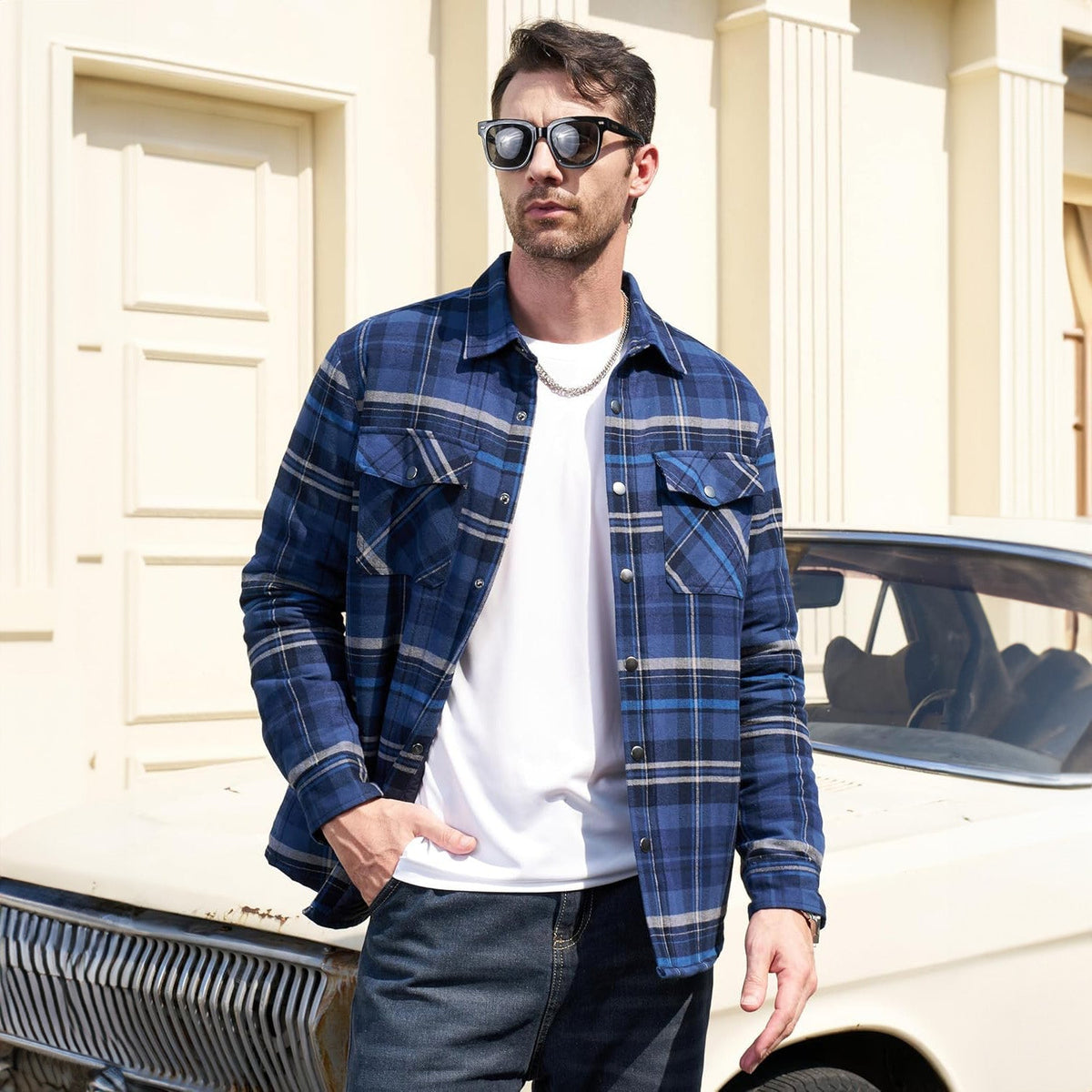 Men's Plaid Quilted Shirt Jacket