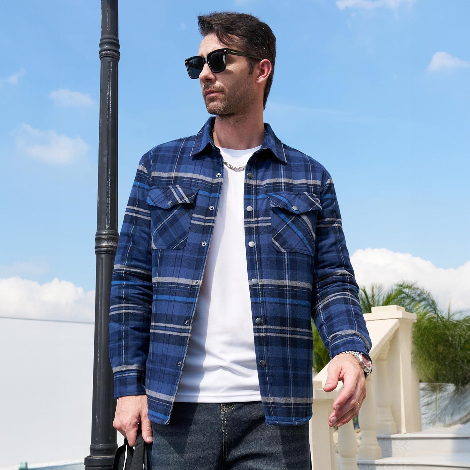 Men's Plaid Quilted Shirt Jacket