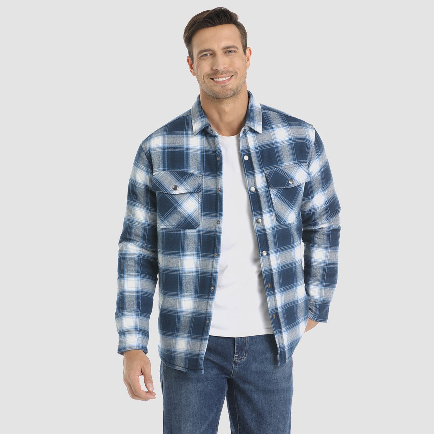 Men's Plaid Quilted Shirt Jacket