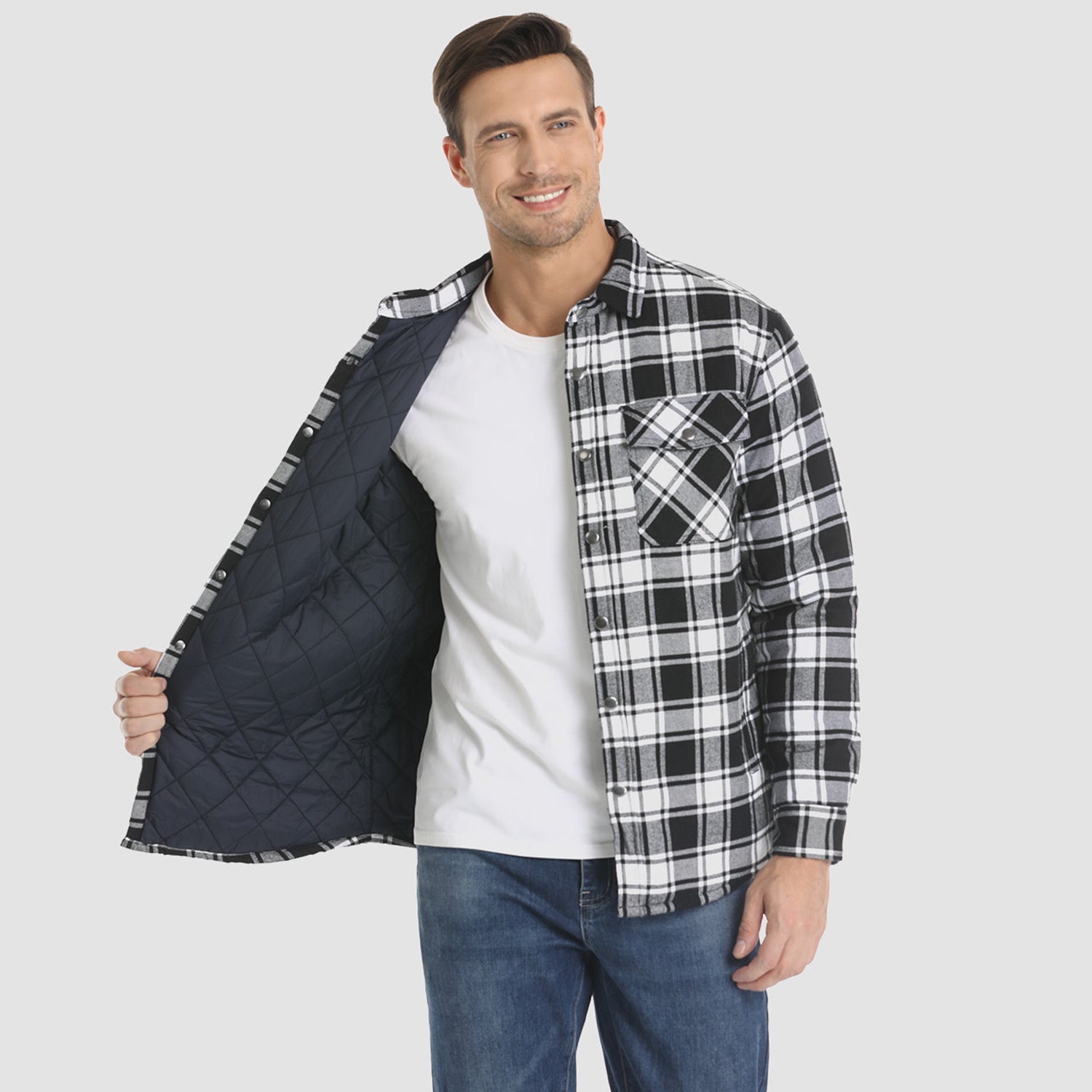 Men's Plaid Quilted Shirt Jacket