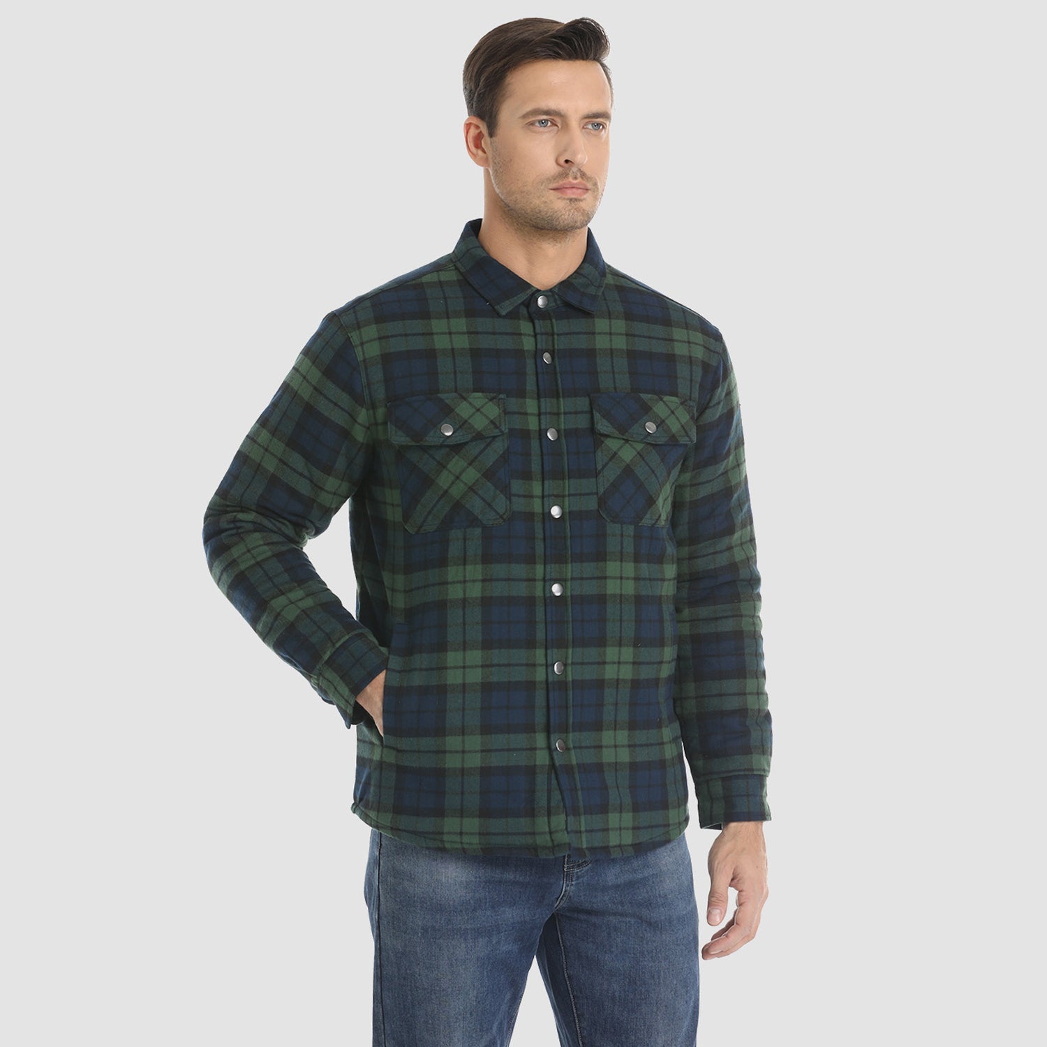 Men's Plaid Quilted Shirt Jacket