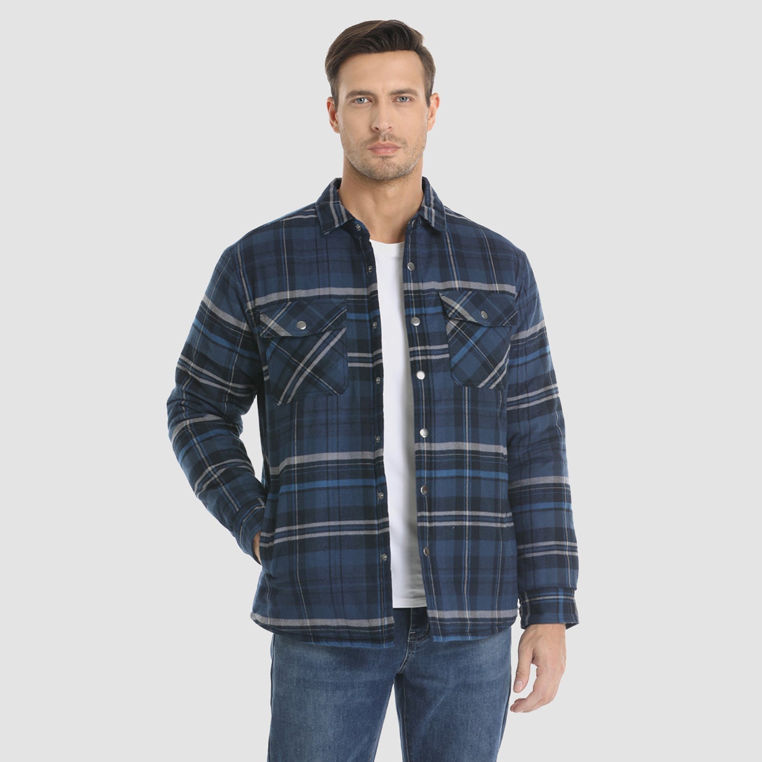 Men's Plaid Quilted Shirt Jacket