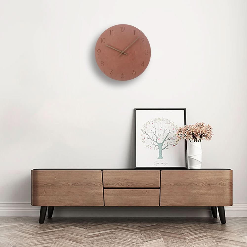 Rose round silent wall clock with black numerals and thin wood clock hands