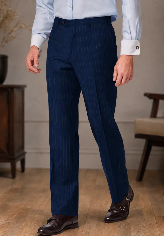 Vintage striped straight-leg trousers, navy color view