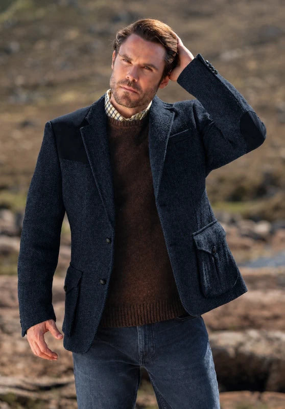 Contrast shoulder panel blazer, navy color view