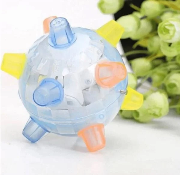 Blue LED jumping activity ball with transparent dome and multicolor soft corner spikes