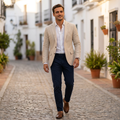 Tailored vent button blazer, beige color view